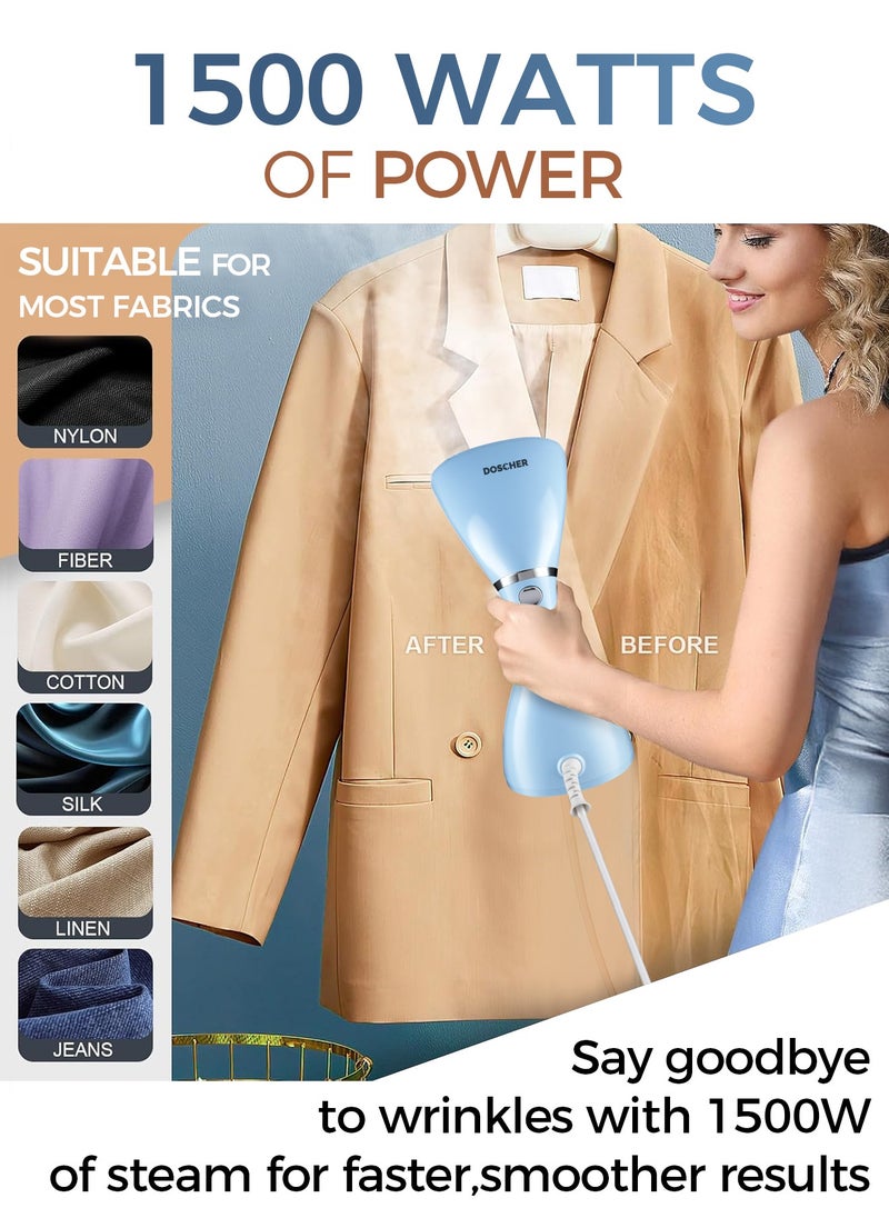 1500W Powerful Garment Steamer – Handheld Clothes Steamer for Wrinkle-Free Fabrics, Quick 25s Heat-Up 300ml Tank, Lightweight & Efficient – Ideal for Home & Travel