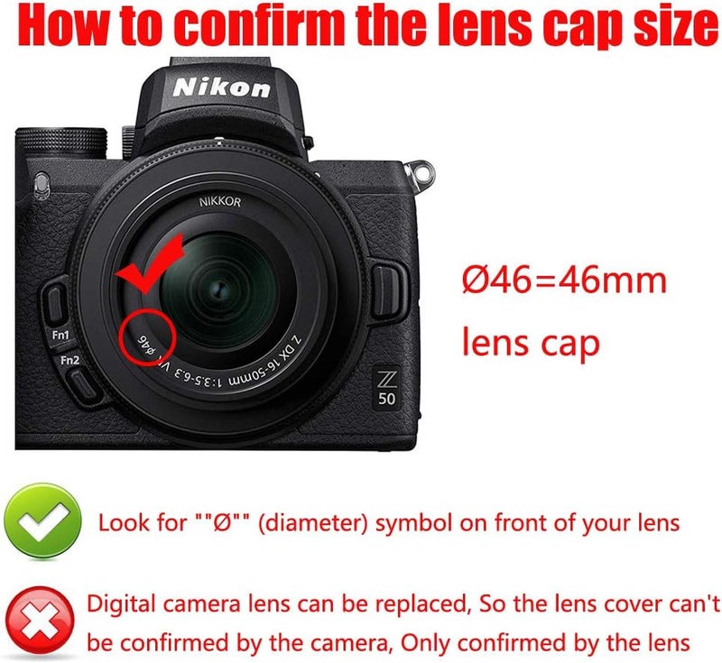 YRTIYO Z50 Lens Cap for Nikon Z50 w/NIKKOR Z DX 16-50mm, for Panasonic Lumix G9 G7 w/Lumix G Vario 14-42mm w/Vario PZ 45-175mm Lens (2 Packs) - Image 3