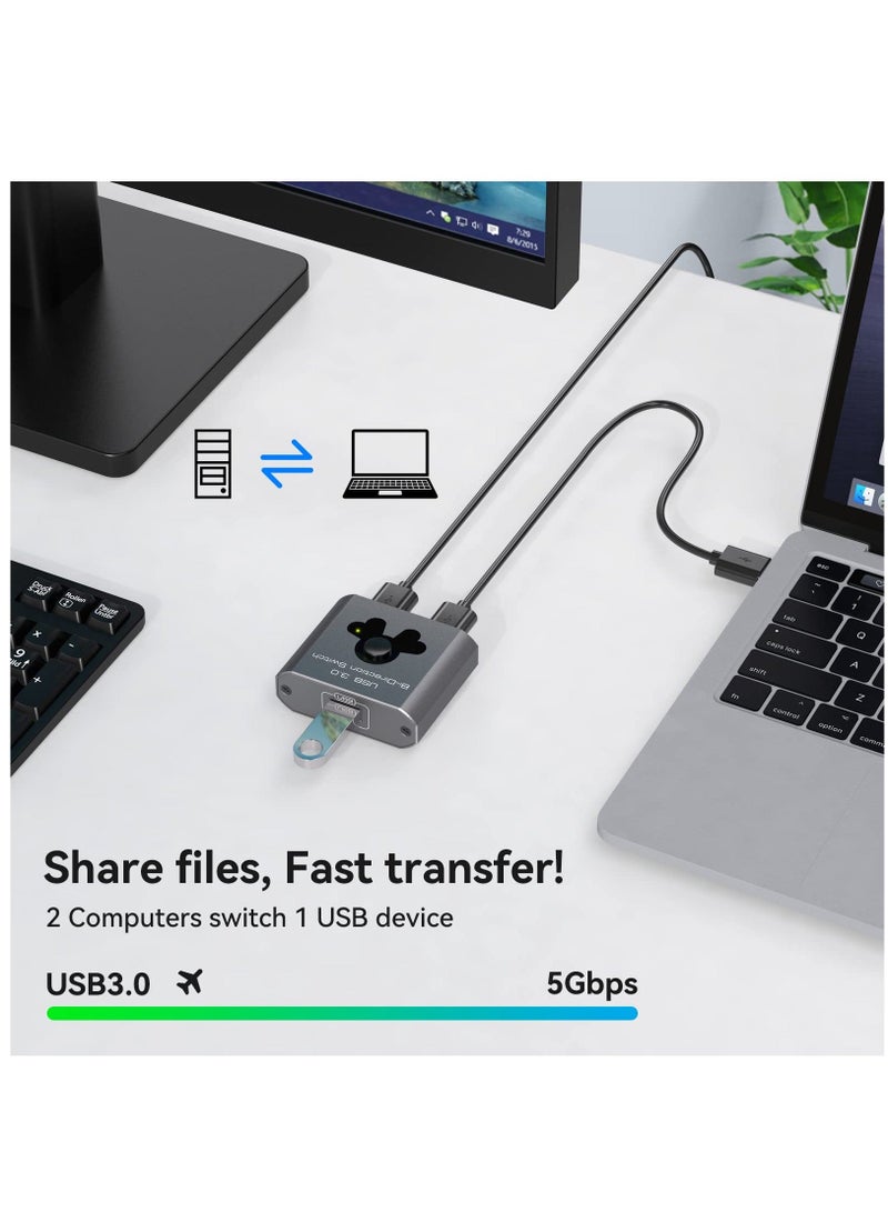 مفتاح USB 3.0 ثنائي الاتجاه 2 في 1 مخرج و 1 في 2 مخرج 5Gbps مفتاح USB عالي السرعة 2 كمبيوترات تشارك 1 جهاز USB - Image 4