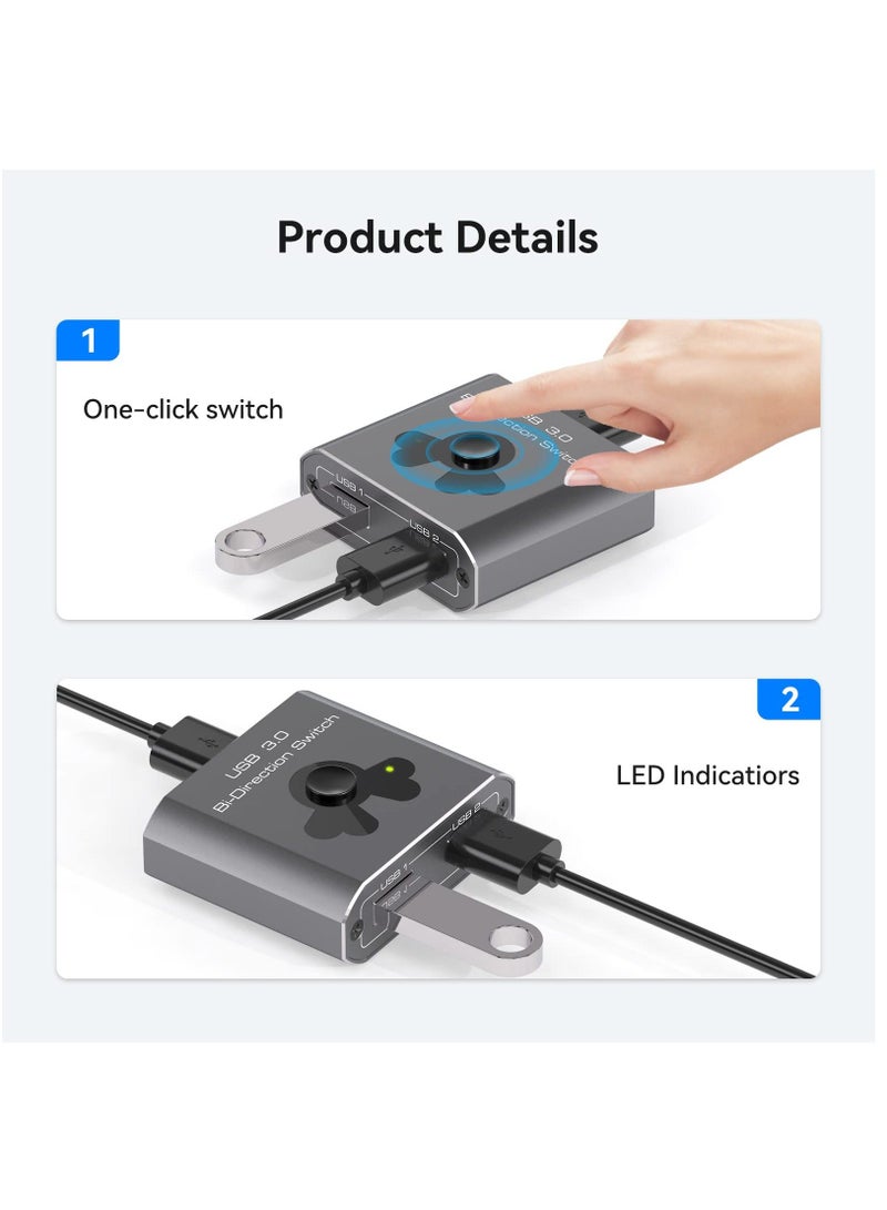 مفتاح USB 3.0 ثنائي الاتجاه 2 في 1 مخرج و 1 في 2 مخرج 5Gbps مفتاح USB عالي السرعة 2 كمبيوترات تشارك 1 جهاز USB - Image 5