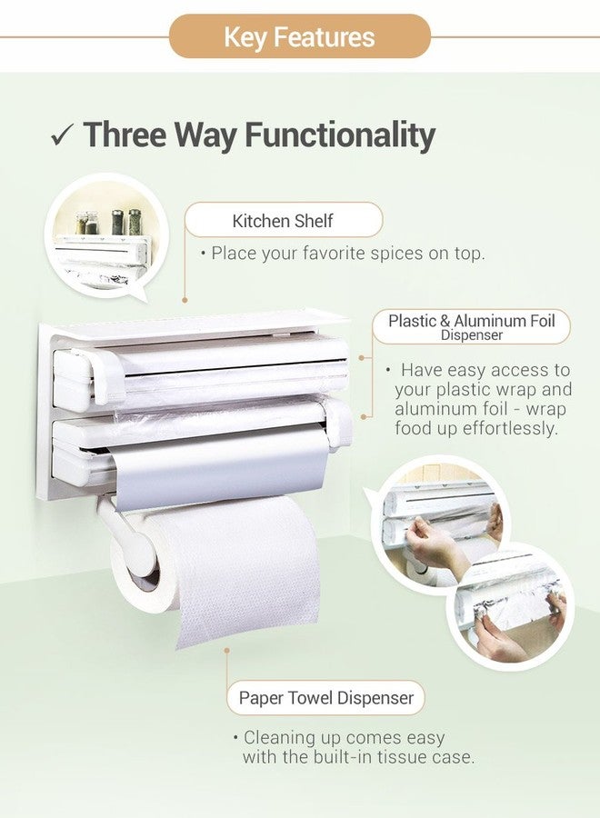 Flipco 3 in 1 Multipurpose Use Kitchen Triple Paper Roll Dispenser & Holder for Kitchen Tissue Paper Roll, Aluminum Foil and Plastic Wrapping Film/Cling Film - Image 4