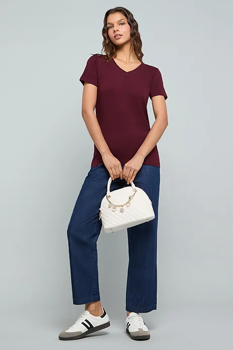 R&b Solid T-Shirt With V-Neck and Short Sleeves