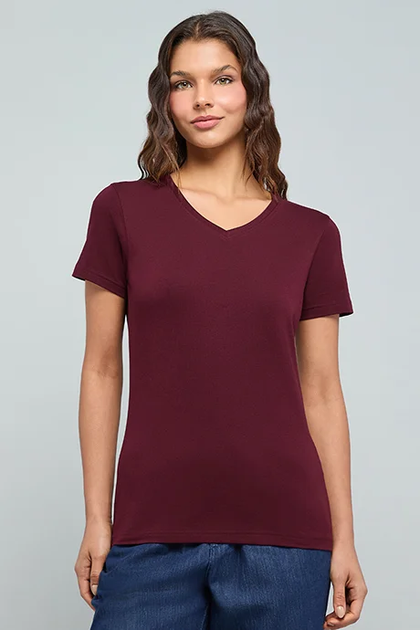 R&b Solid T-Shirt With V-Neck and Short Sleeves