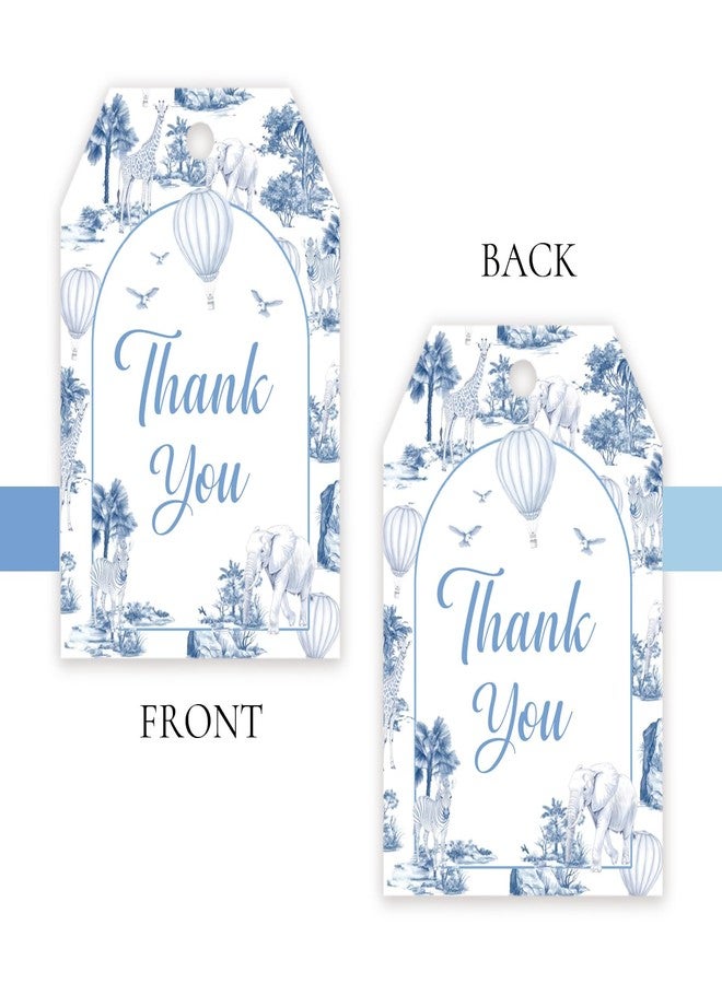 FORSHEEP 50pcs Safari Animal Thank You Tags, Classic Safari Birthday Gift Tag with String for Boy, Dusty Blue Thank You Paper Tags for Jungle Animal Theme Party Favors - Image 4