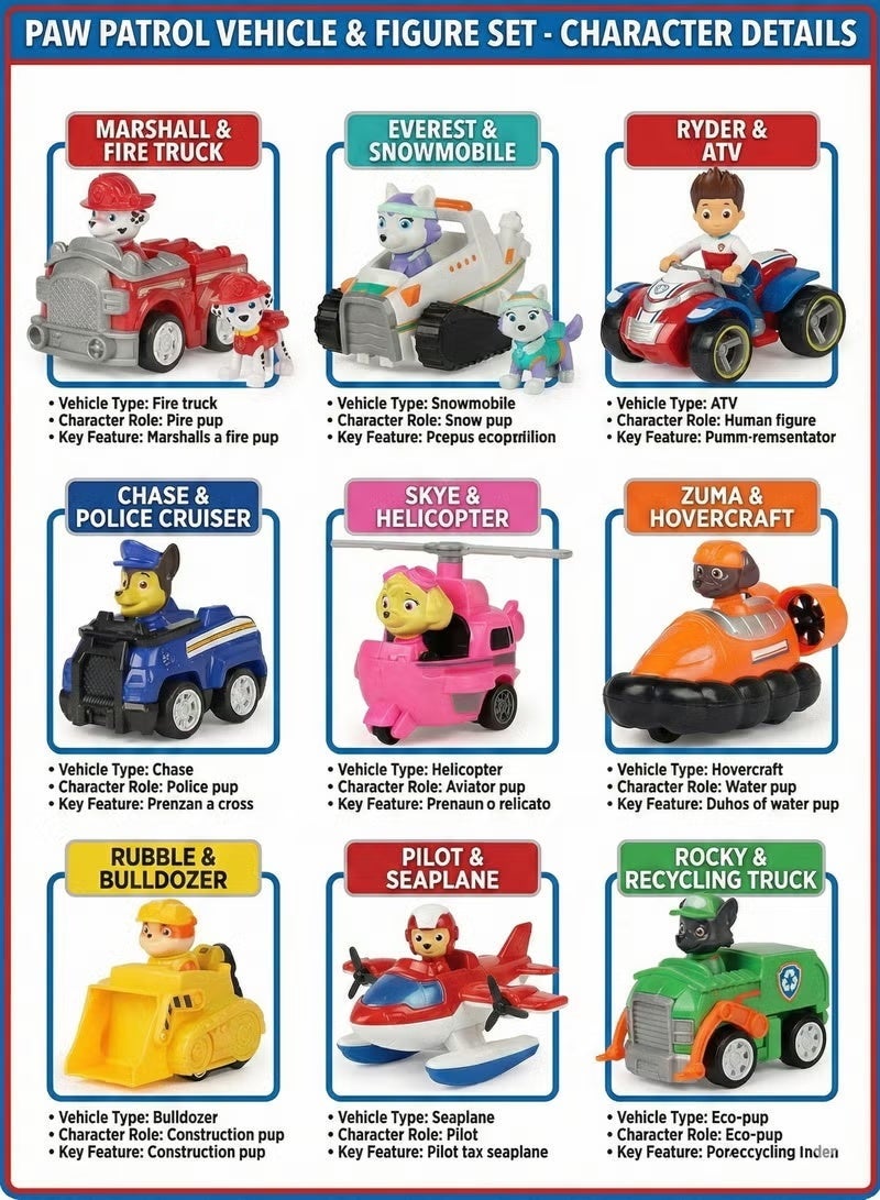 Paw Patrol Toys 9-Piece Durable Sturdy, Portable Paw Patrol Figures Toy Set For Children 7.5x5x5.5cm - Image 2