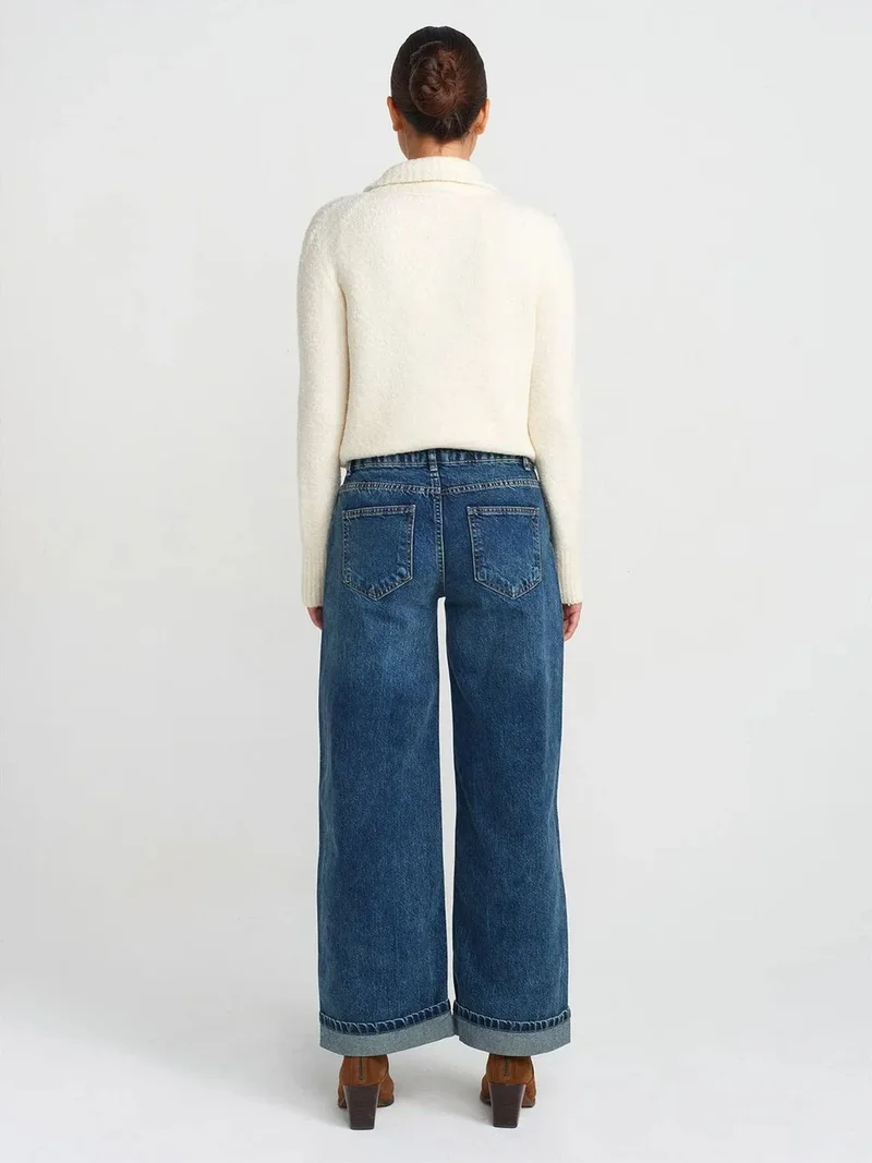 ديلفين Dilvin Women's High-Waist Wide-Leg Jeans