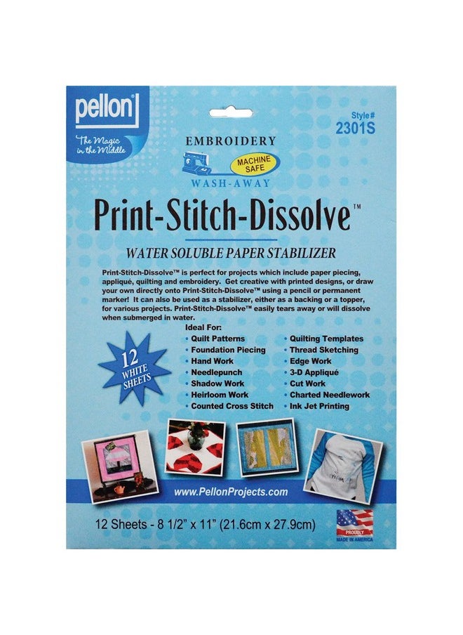 بيلون 2301S Printstitchdissolve Stabilizer للتطريز، أبيض، 8.5 × 11 بوصة، 12 ورقة (عبوة من قطعة واحدة) 