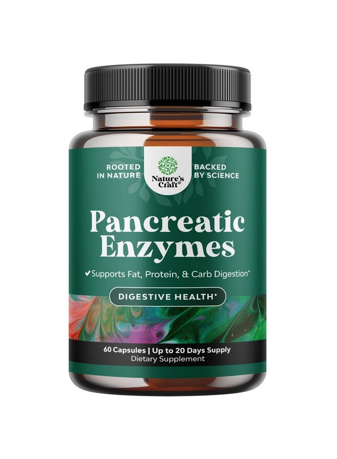 Natures Craft Pancreatin Digestive Enzymes Digestion for Gut Health - Pancreatic Digestive Enzymes for Women & Men with Protease, Lipase & Amylase - Bloating, Stomach Health, Fat, Carb & Protein - 60 Count - Image 1