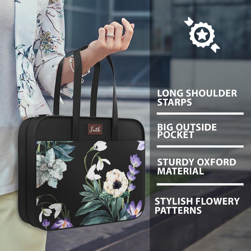 DEHITE Bible Cover Case for Women â€“ Black Floral Carrying Case â€“ Tote Bags Extra Large â€“ Book Size 11.8 x 10 x 4.1 in â€“ Pen Slot â€“ Zippered Pocket â€“ Shoulder Strap â€“ Premium Fabric â€“ Christian Gift - Image 2