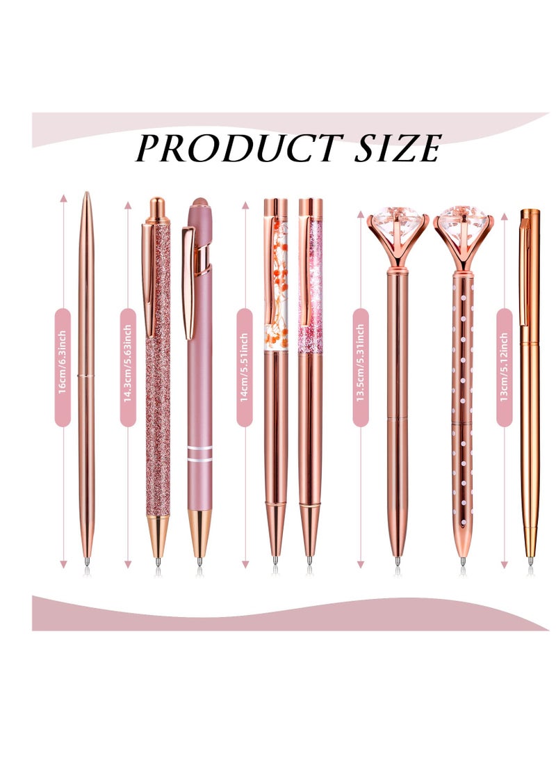 SYOSI Ballpoint Pen, 8 Pcs Rose Gold Ballpoint Pen Set, 1.0mm Black Gel Ink Ballpoint Pen, Liquid Glitter Crystal Diamond Pen Black, Writing Quick-drying Pens, for School Office Desk Supplies - Image 2