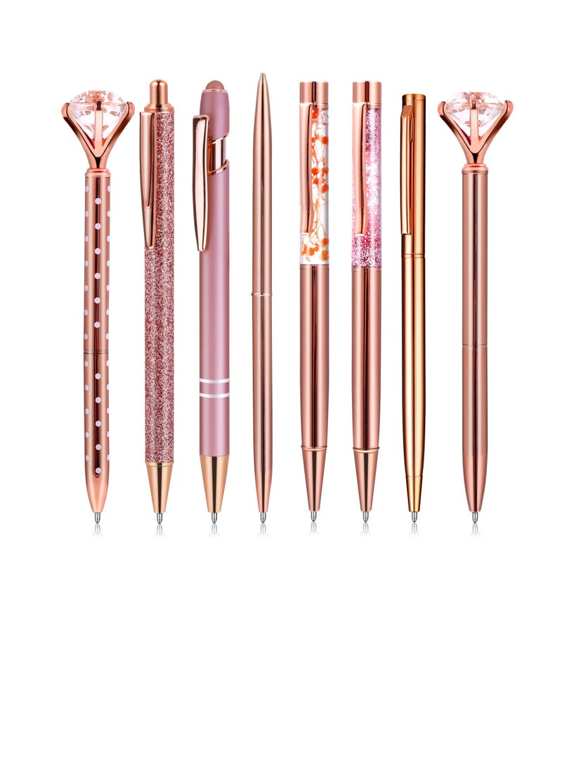 SYOSI Ballpoint Pen, 8 Pcs Rose Gold Ballpoint Pen Set, 1.0mm Black Gel Ink Ballpoint Pen, Liquid Glitter Crystal Diamond Pen Black, Writing Quick-drying Pens, for School Office Desk Supplies - Image 1