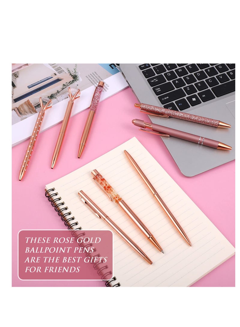 SYOSI Ballpoint Pen, 8 Pcs Rose Gold Ballpoint Pen Set, 1.0mm Black Gel Ink Ballpoint Pen, Liquid Glitter Crystal Diamond Pen Black, Writing Quick-drying Pens, for School Office Desk Supplies - Image 3