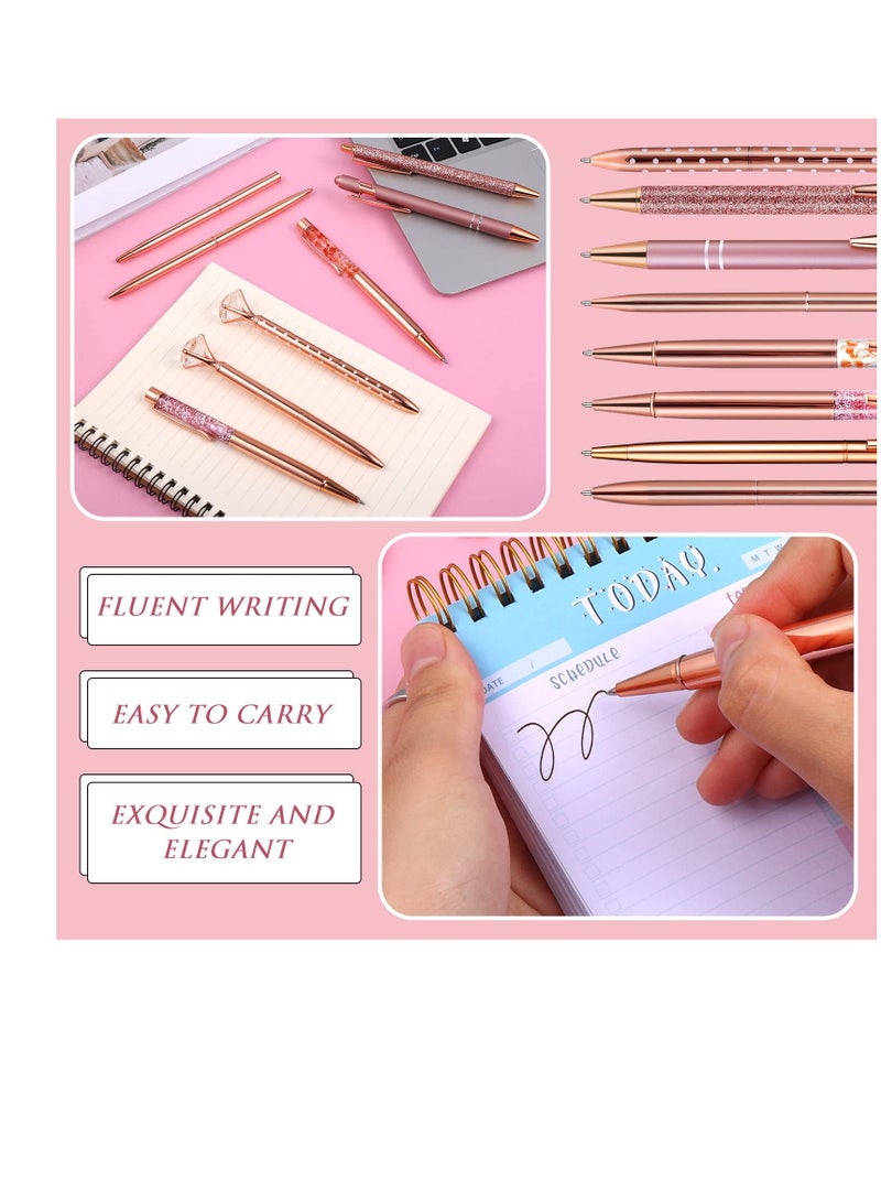 SYOSI Ballpoint Pen, 8 Pcs Rose Gold Ballpoint Pen Set, 1.0mm Black Gel Ink Ballpoint Pen, Liquid Glitter Crystal Diamond Pen Black, Writing Quick-drying Pens, for School Office Desk Supplies - Image 5