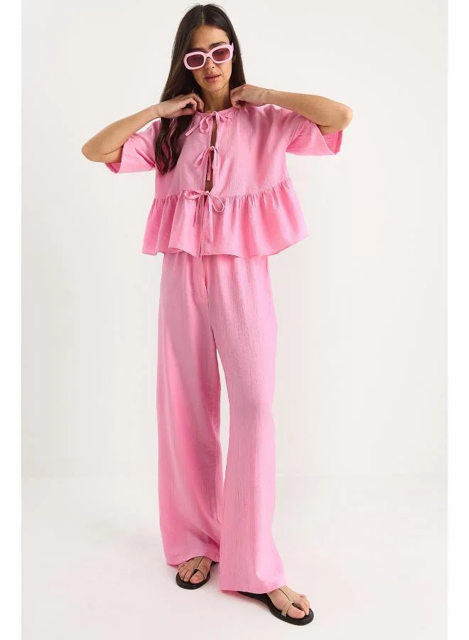 Ginger  Tie Up Peplum Top & Pant Coord Set for Women | Best Price UAE