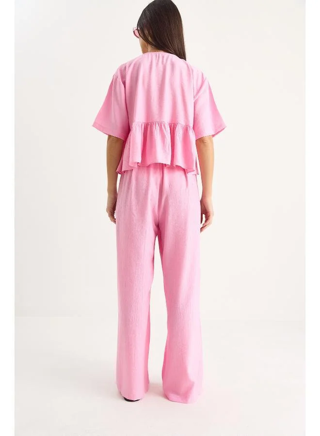 Ginger Tie Up Peplum Top & Pant Coord Set