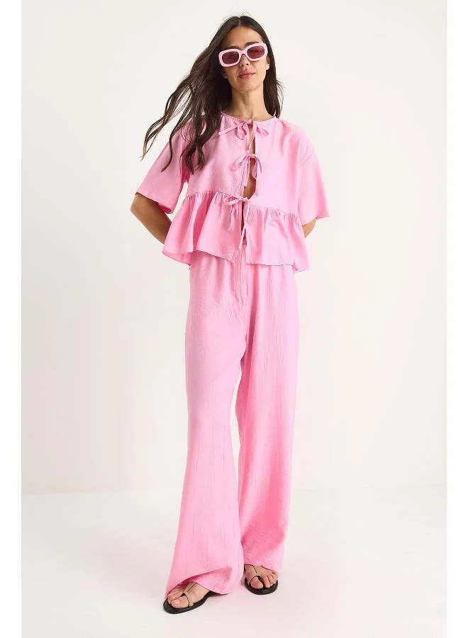 Ginger  Tie Up Peplum Top & Pant Coord Set for Women | Best Price UAE