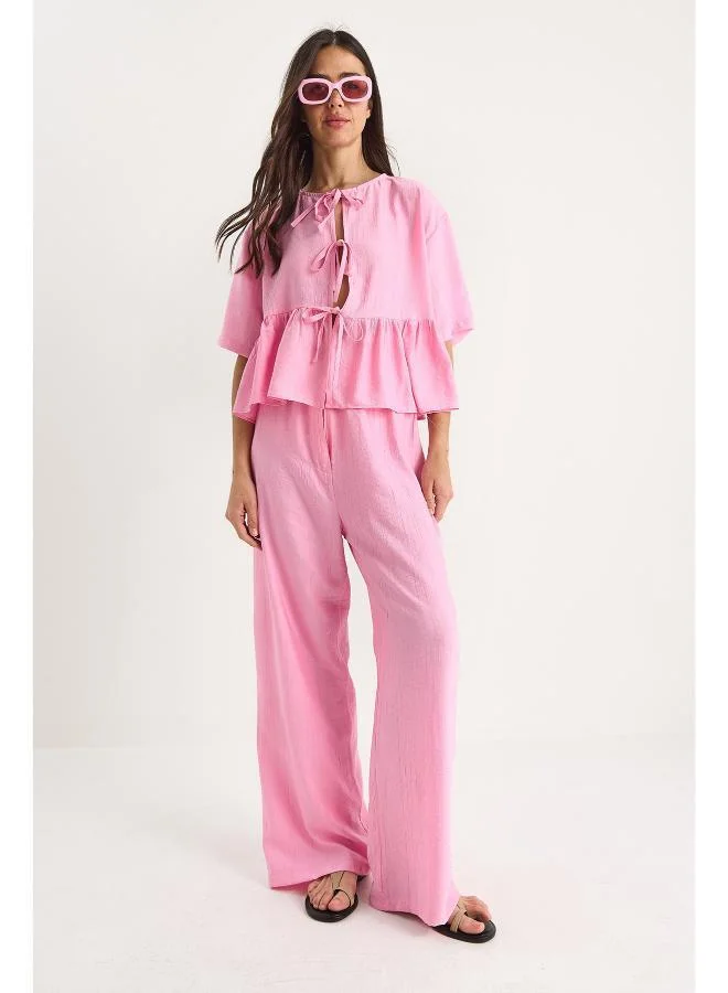 Ginger  Tie Up Peplum Top & Pant Coord Set for Women | Best Price UAE