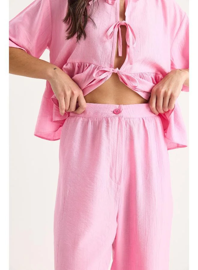 Ginger  Tie Up Peplum Top & Pant Coord Set for Women | Best Price UAE