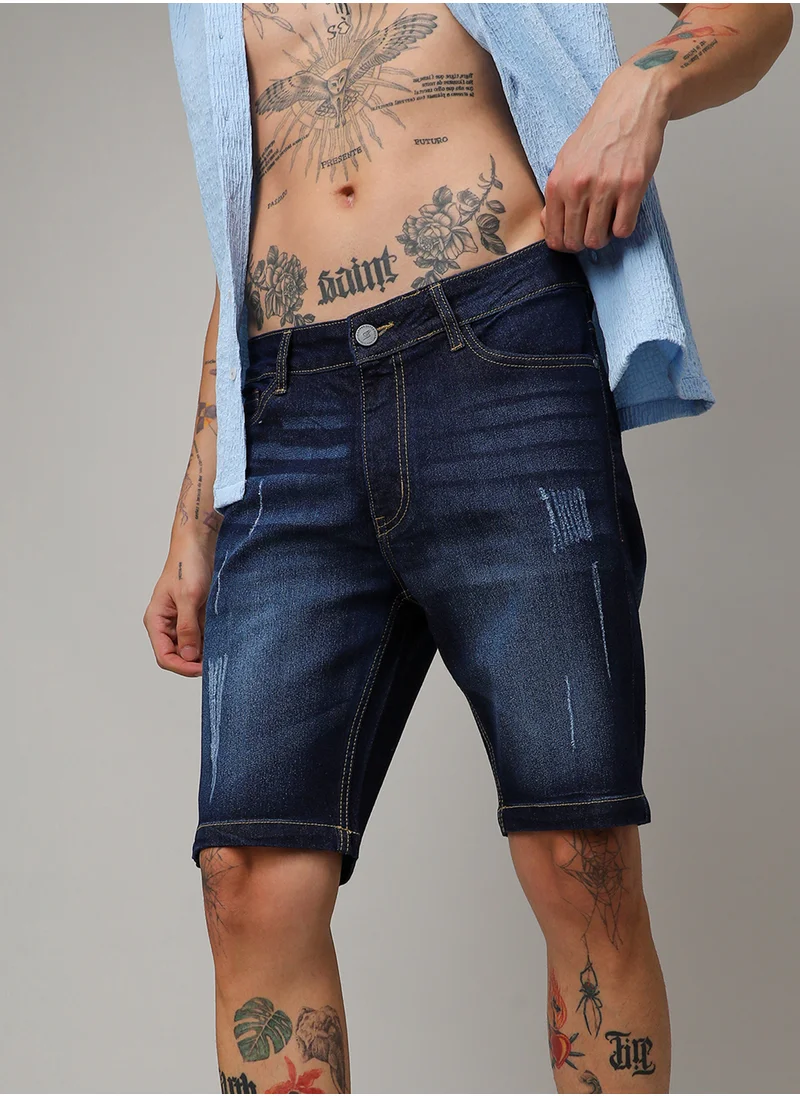 كامبوس سوترا Men's Black Distressed Rolled Hem Denim Shorts