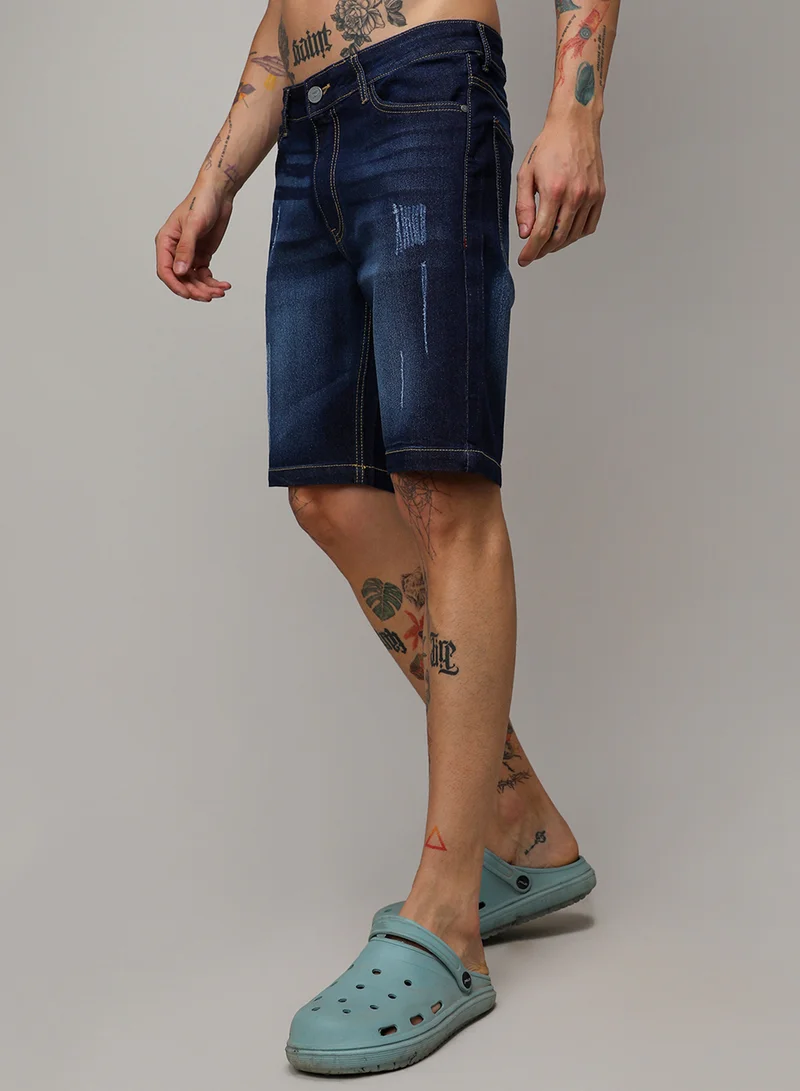 Campus Sutra Men's Black Distressed Rolled Hem Denim Shorts