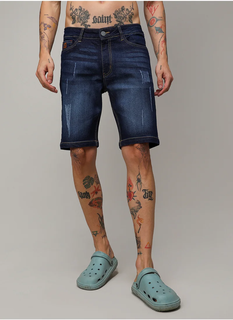 كامبوس سوترا Men's Black Distressed Rolled Hem Denim Shorts