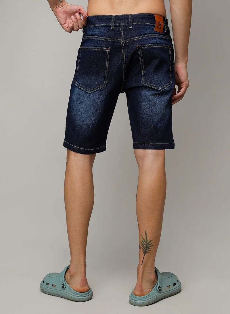 Campus Sutra Men's Black Distressed Rolled Hem Denim Shorts