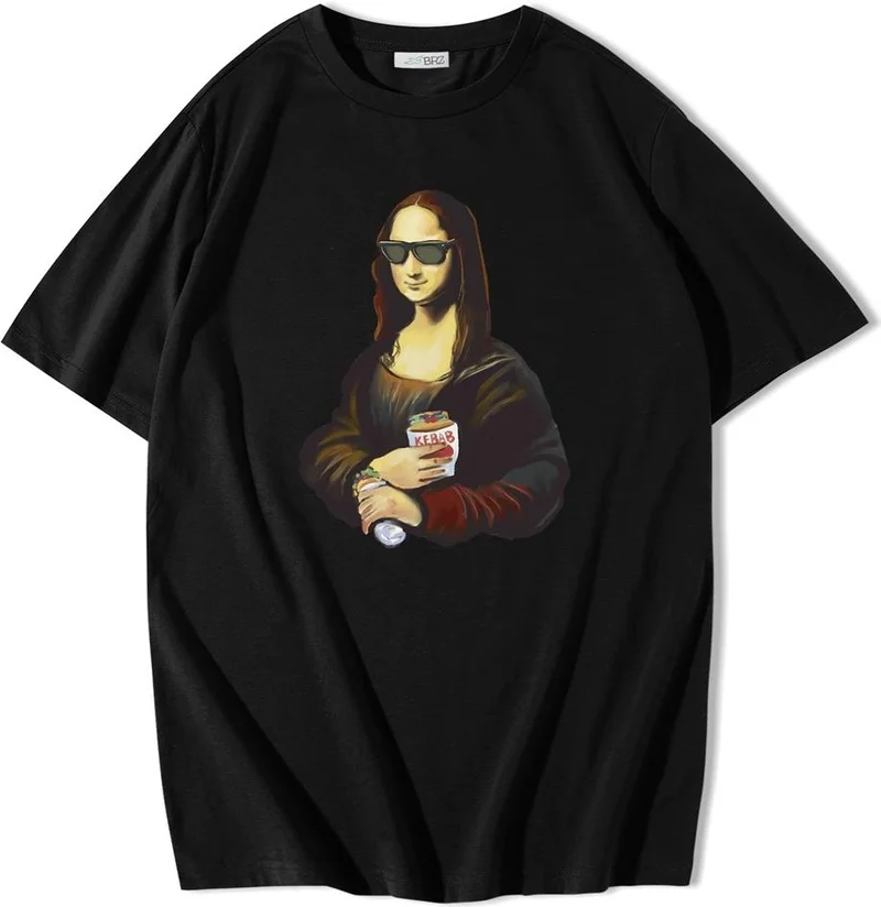 بي ار زد كولكشن Unisex Oversize Monalisa Painting Kebab T-Shirt