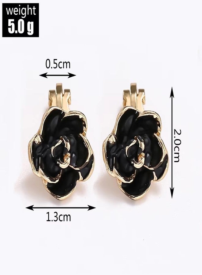El Regalo Black Rose Flower Vintage Clip On Fake Stud Earrings for Women & Girls - No Piercing Required, Black Gypsy Wild, Gold-Plated Earring Clips for Non-Pierced Ears - Image 3