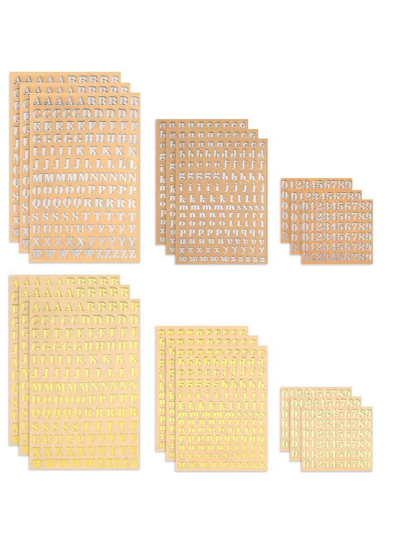 أوزيغالور 18 ورقة ملصقات حروف وأرقام لامعة من الراتنج، ذهبي/فضي، ذاتية اللصق للأعمال اليدوية والديكور. - Image 1