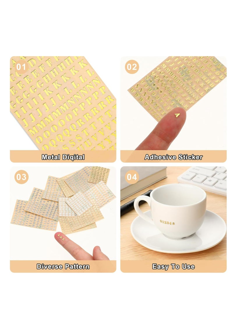 أوزيغالور 18 ورقة ملصقات حروف وأرقام لامعة من الراتنج، ذهبي/فضي، ذاتية اللصق للأعمال اليدوية والديكور. - Image 3