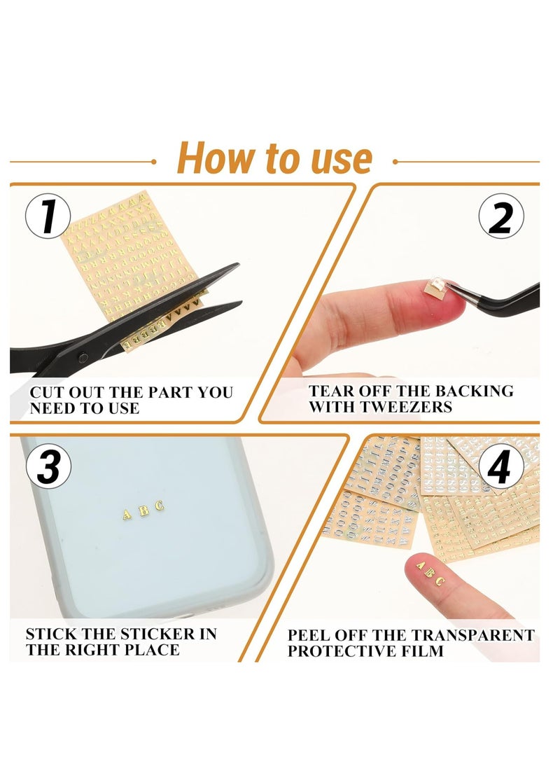 أوزيغالور 18 ورقة ملصقات حروف وأرقام لامعة من الراتنج، ذهبي/فضي، ذاتية اللصق للأعمال اليدوية والديكور. - Image 2