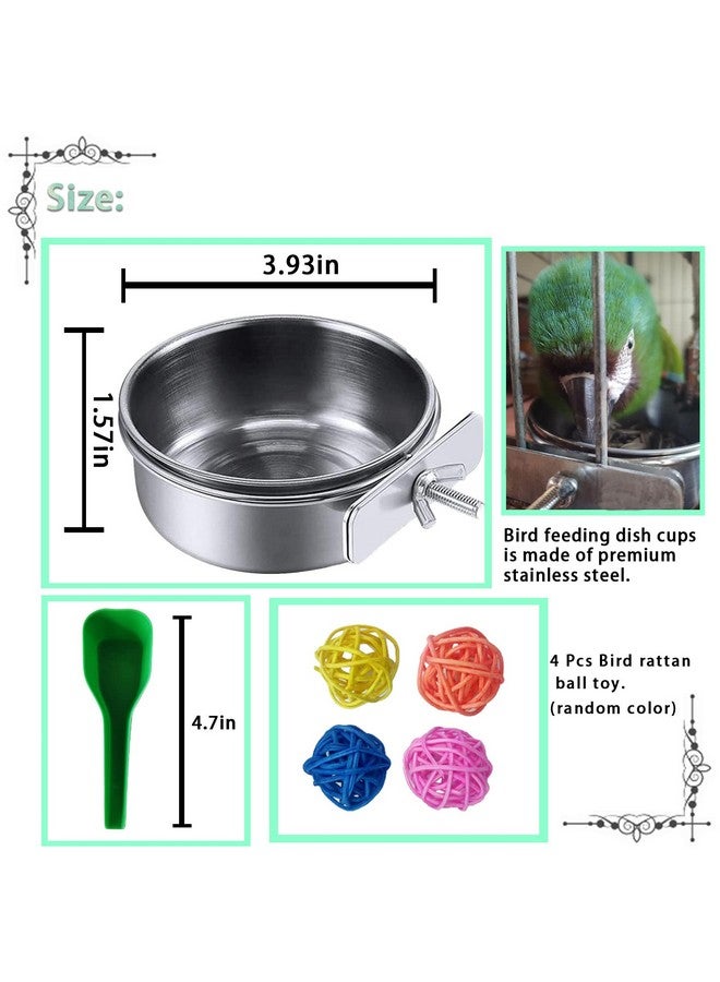 kathson Parrot Feeding Dish Cups,Stainless Steel Bird Food Water Bowl Parakeet Feeder Birds Cage Ball Toys with Clamp Holder for Cockatiel Macaw Budgies Small Animal Chinchilla (7 Pcs) - Image 3