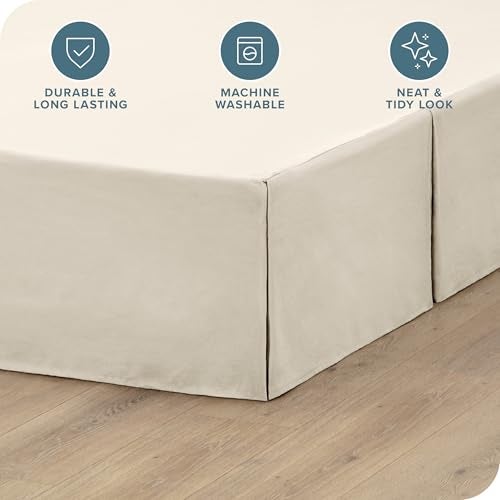 Bare Home Full Bed Skirt 15Inch Tailored Drop Easy Fit Bed Skirt for Beds Center Corner Pleats Full Sand - Image 3