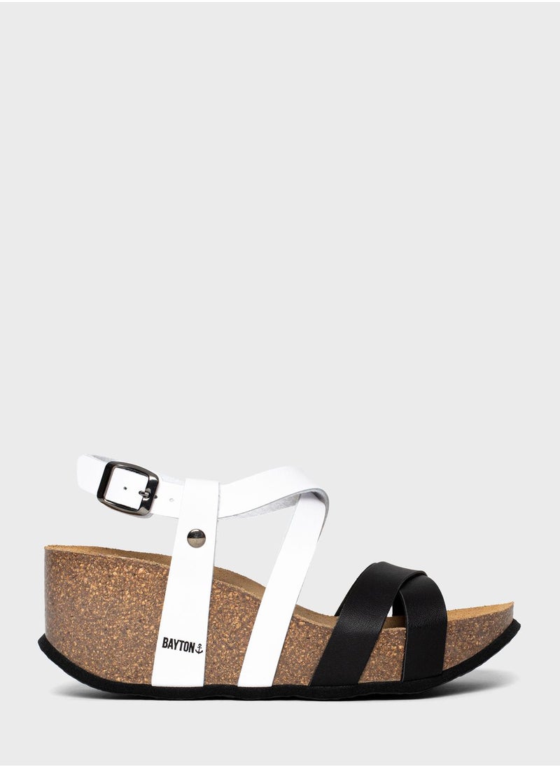 BAYTON - Dora Strappy Mid Heel Wedges - Image 1