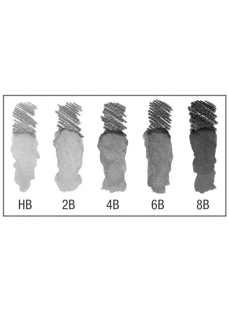 Faber-Castell 5 Piece Quality Water-Soluble Graphite Aquarelle Pencils in a Tin, Including HB, 2B, 4B, 6B and 8B - Image 3