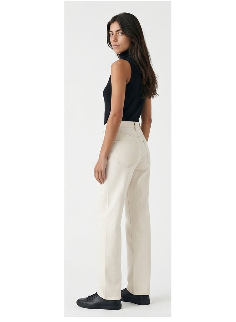 RAVIN Minimalist Beige High-Waisted Straight Leg Jeans - Image 4