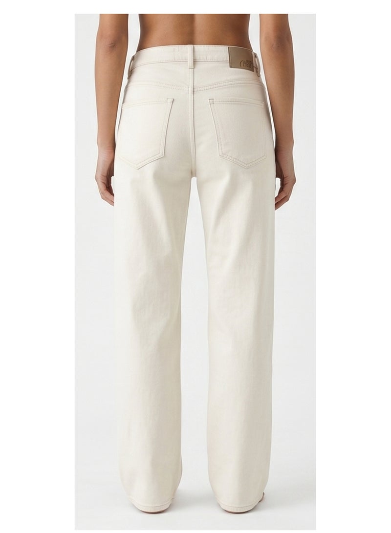 RAVIN Minimalist Beige High-Waisted Straight Leg Jeans - Image 2