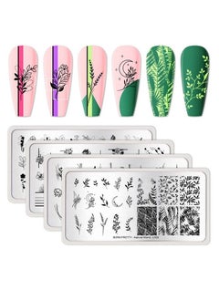 Born Pretty Stamping Temeplates Nail Art Stamping Plates Flower Leaves Theme Nail Image Plates Nail Manicuring Diy Printing Tools 4Pcs  - Image 1