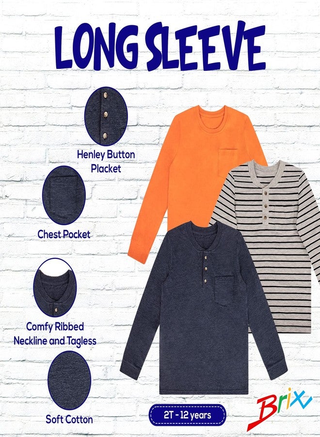 Brix Toddler Long-Sleeve Shirts - 3-Pack Henley Tee Shirts Striped Crewneck T. 2T - Image 4