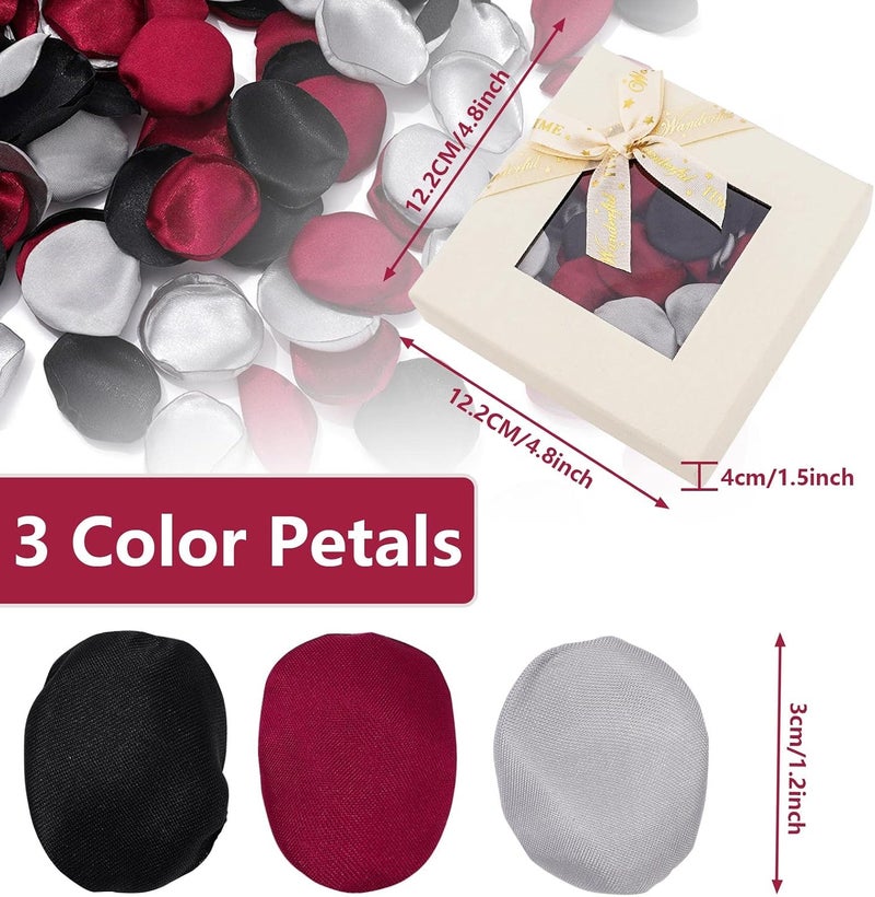 Whaline 300 Pcs Silk Rose Petals with Box Burgundy Black Silver Artificial Flower Petals for Bridal Shower Wedding Aisle Table Centerpieces Reception Tables Romantic Night Decoration - Image 2