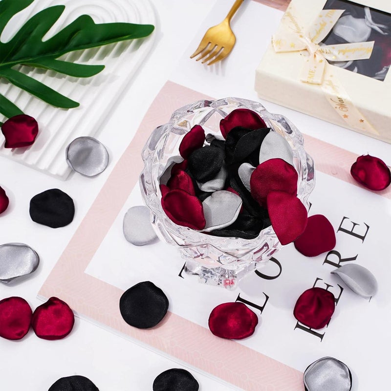 Whaline 300 Pcs Silk Rose Petals with Box Burgundy Black Silver Artificial Flower Petals for Bridal Shower Wedding Aisle Table Centerpieces Reception Tables Romantic Night Decoration - Image 3