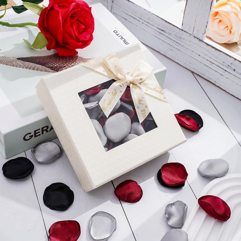 Whaline 300 Pcs Silk Rose Petals with Box Burgundy Black Silver Artificial Flower Petals for Bridal Shower Wedding Aisle Table Centerpieces Reception Tables Romantic Night Decoration - Image 5