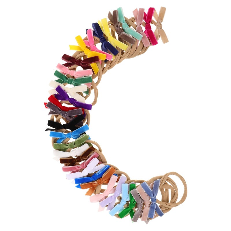32 Pcs Soft Velvet Stretchy Hair Bands with Bows for Newborns - Image 2