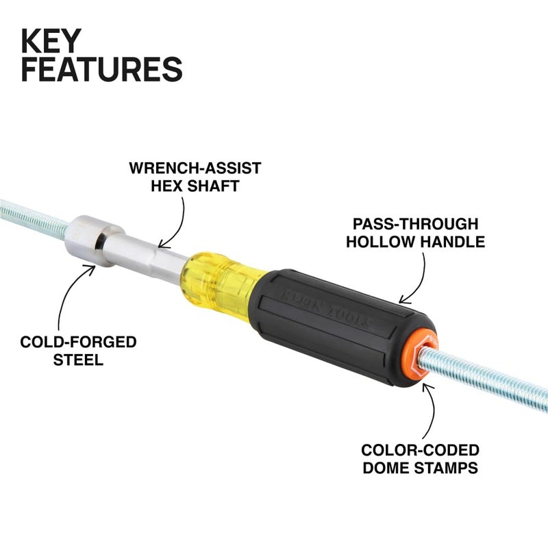 Klein Tools 65456 Hollow-Shaft Nut Driver Set, Heavy-Duty, Color-Coded Hex Sizes 1/4 to 9/16-Inch, Cushion-Grip Handles, 6-Piece - Image 2