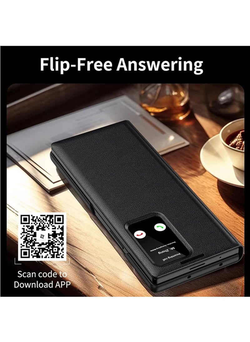 Adando for Samsung Galaxy Z Fold 7 Case, Smart View Window Flip Cover with Magnetic Closure, Built-in Card Slot & Shockproof Full Body Protection Slim Leather Phone Cover (Black) - Image 5
