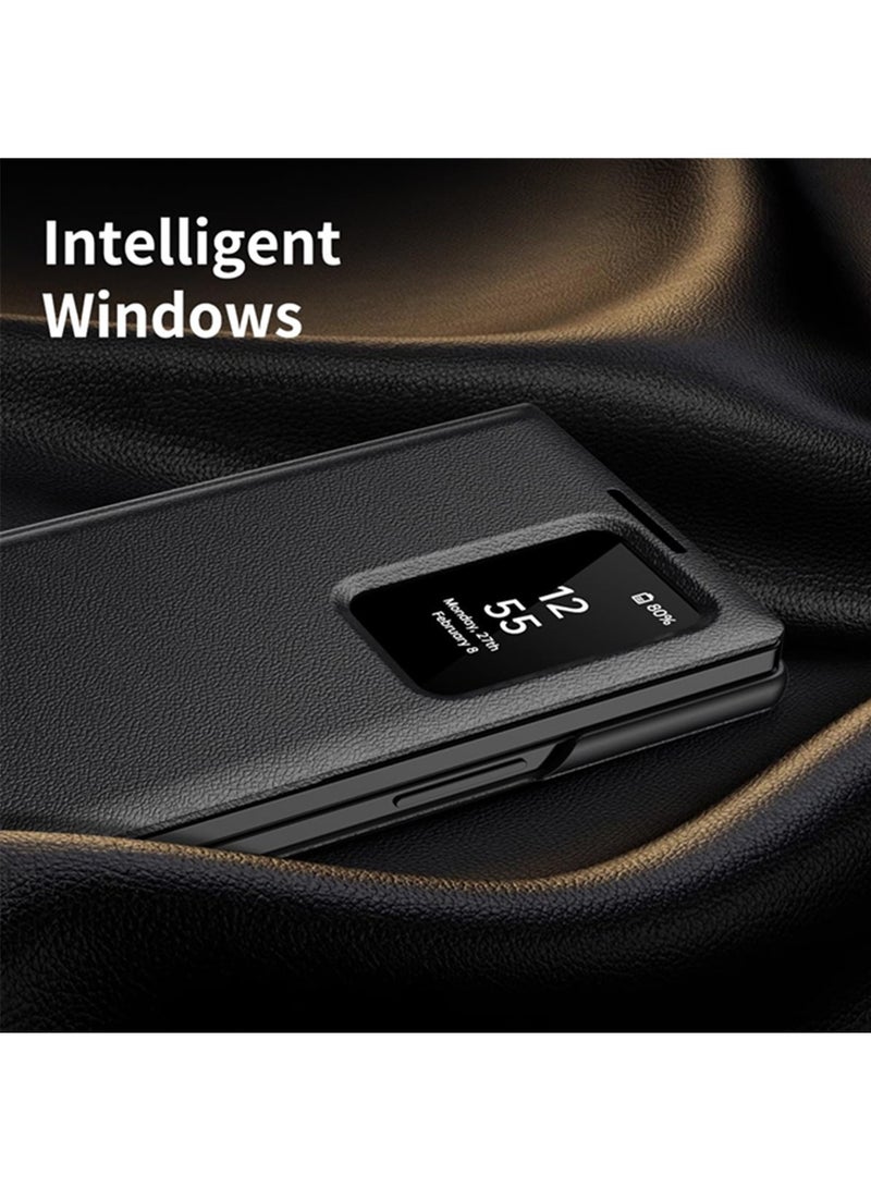 Adando for Samsung Galaxy Z Fold 7 Case, Smart View Window Flip Cover with Magnetic Closure, Built-in Card Slot & Shockproof Full Body Protection Slim Leather Phone Cover (Black) - Image 4
