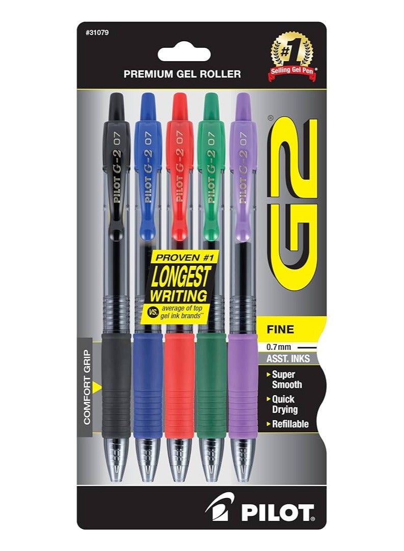 5-Piece G2 Ballpoint Pen 0.7mm Tip Multicolour
