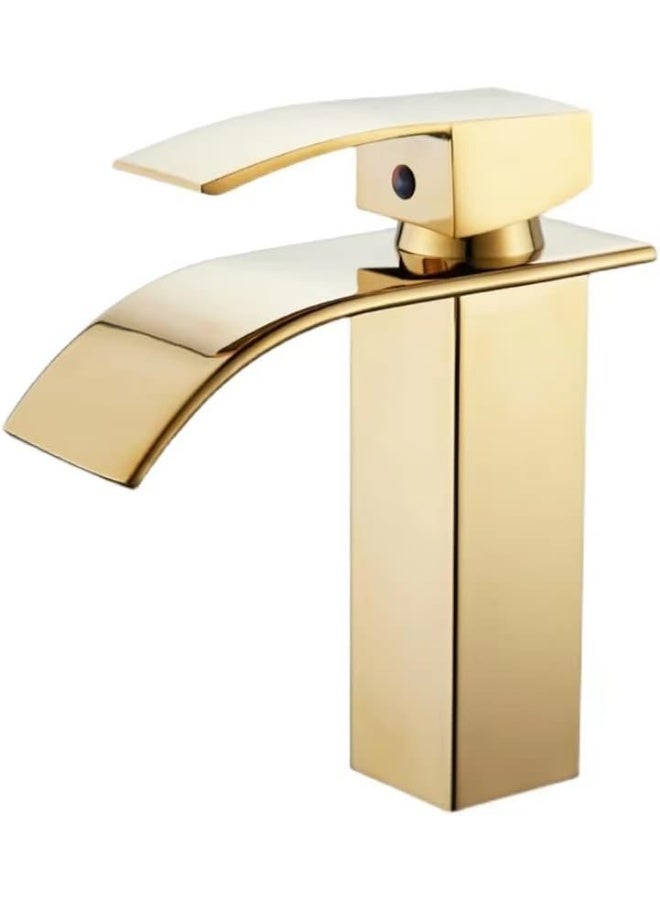 YD Modern Waterfall Bathroom Basin Mixer Tap with Single Lever Handle, Solid Brass Vessel Sink Faucet, Deck Mounted Design, Ceramic Cartridge, Water Saving and Rust Resistant Bathroom Fixture - Image 1