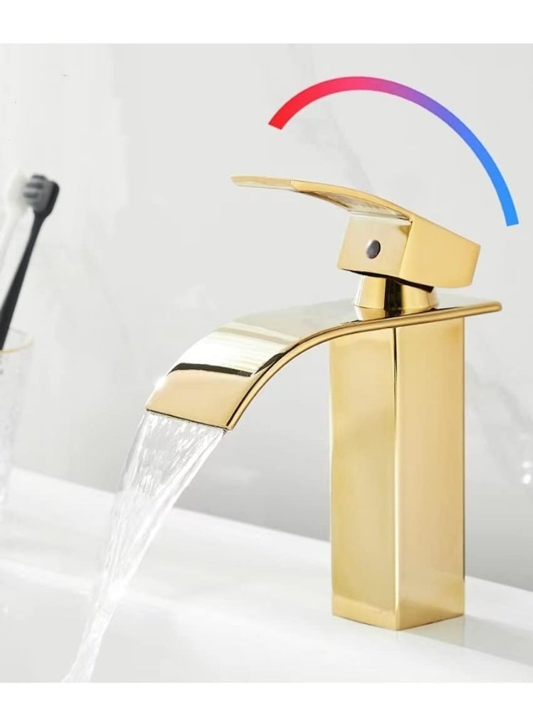 YD Modern Waterfall Bathroom Basin Mixer Tap with Single Lever Handle, Solid Brass Vessel Sink Faucet, Deck Mounted Design, Ceramic Cartridge, Water Saving and Rust Resistant Bathroom Fixture - Image 5