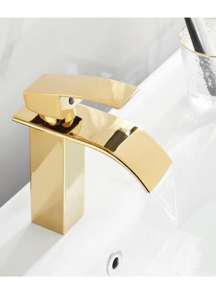 YD Modern Waterfall Bathroom Basin Mixer Tap with Single Lever Handle, Solid Brass Vessel Sink Faucet, Deck Mounted Design, Ceramic Cartridge, Water Saving and Rust Resistant Bathroom Fixture - Image 4